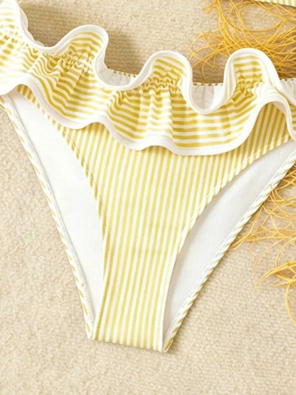 Yellow Women's Beach Vacation Striped Sexy Bikini